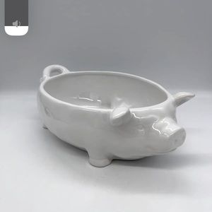 Creative Co-op White Pig Shaped Open Casserole Serving Dish Bowl/ planter